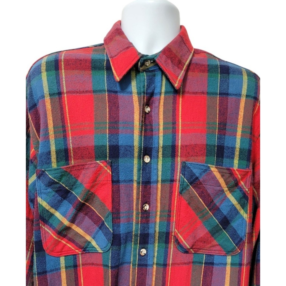 Vintage St John's Bay Flannel Shirt Men's Large Tall Plaid Heavyweight Made USA
